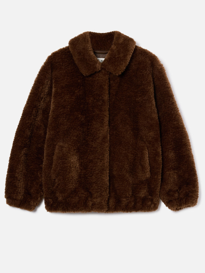 Giacca Jeanne marrone in teddy con ricamo logo