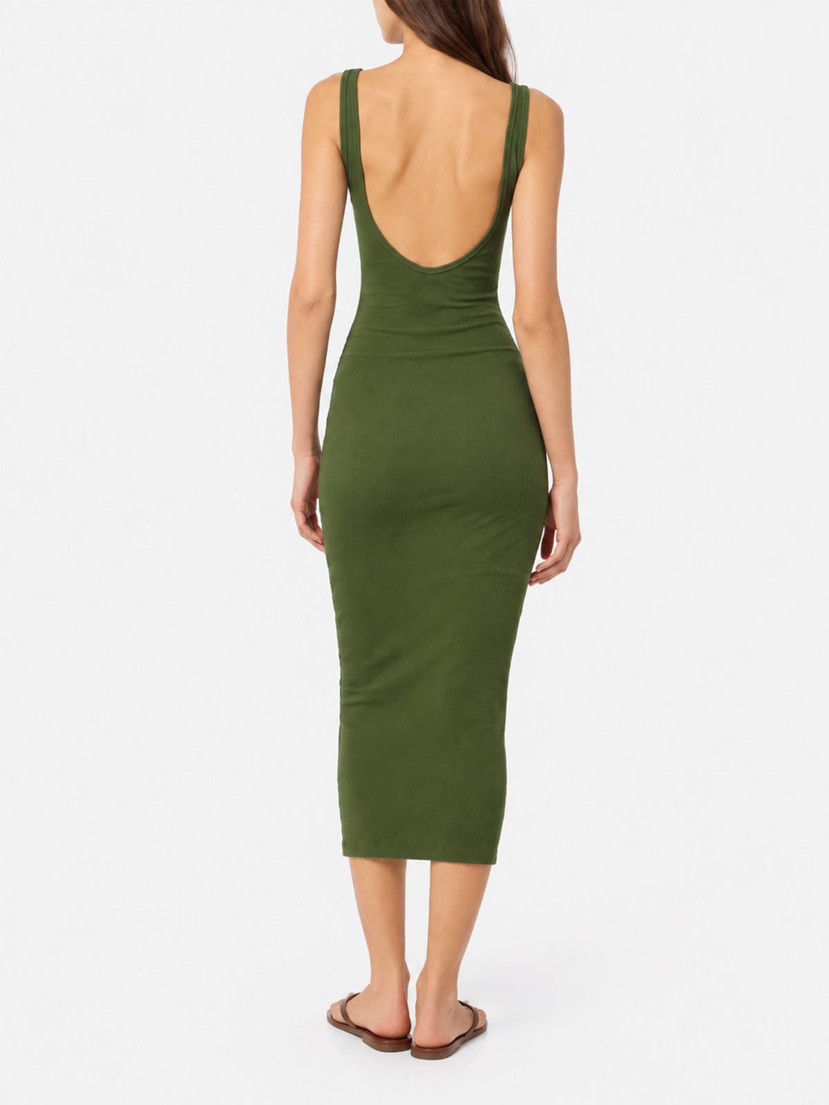 Robe débardeur en jersey de coton côtelé vert militaire Jennifer 