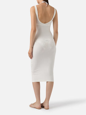 Midi Jennifer dress in cream ribbed stretch cotton fabric