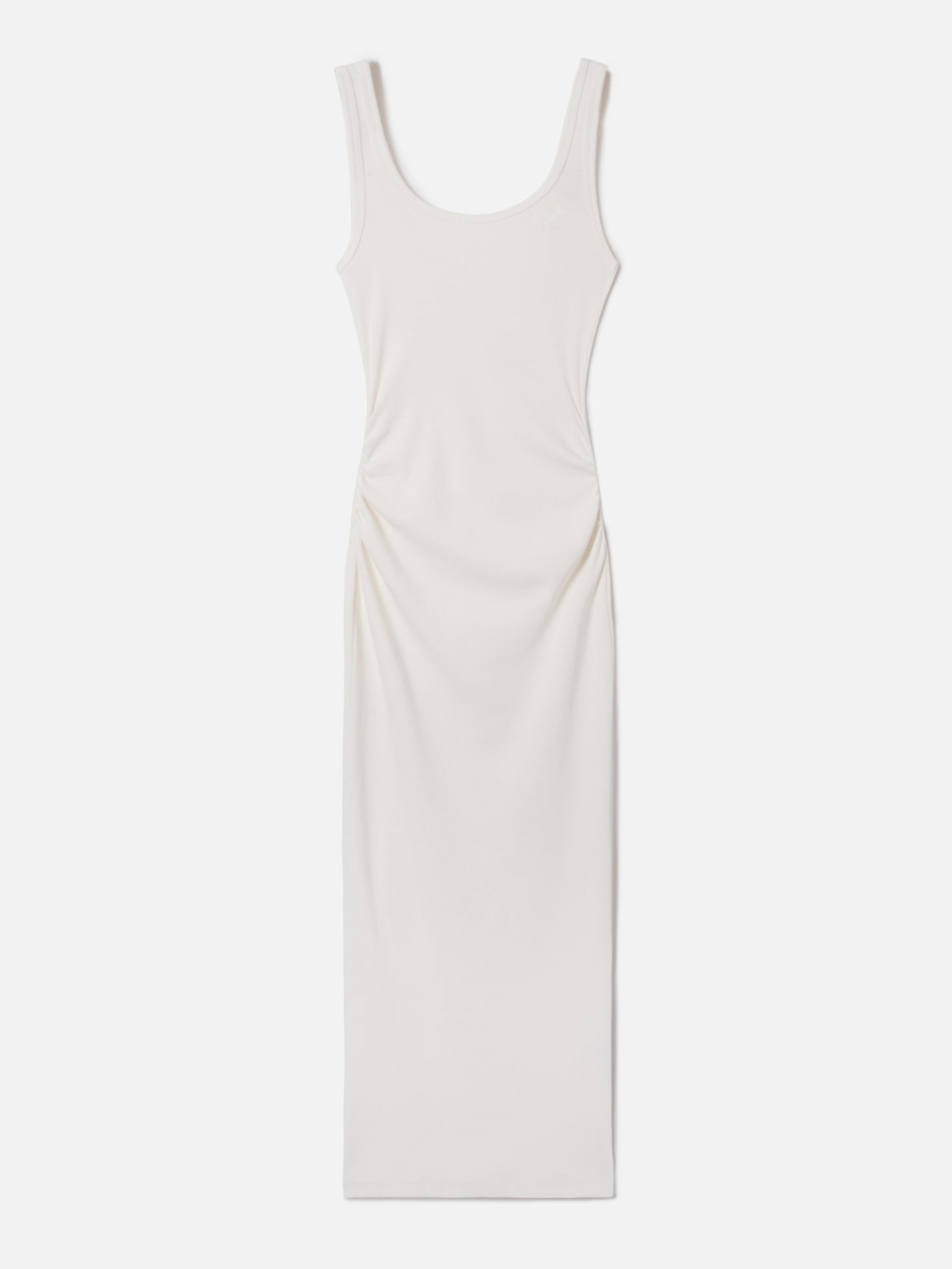 Midi Jennifer dress in cream ribbed stretch cotton fabric
