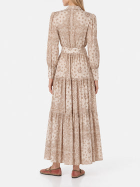 Vestido Jensen de algodón con estampado bandana beige 