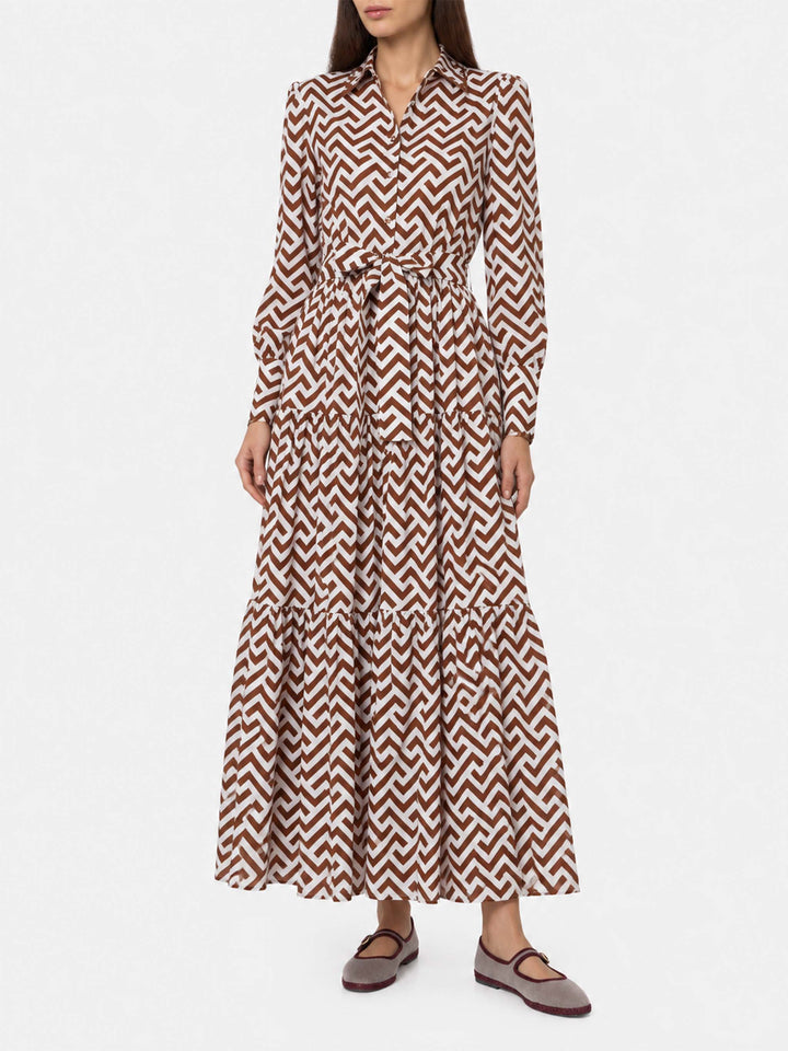 Langes Baumwollkleid Jensen mit Zickzack-Print 