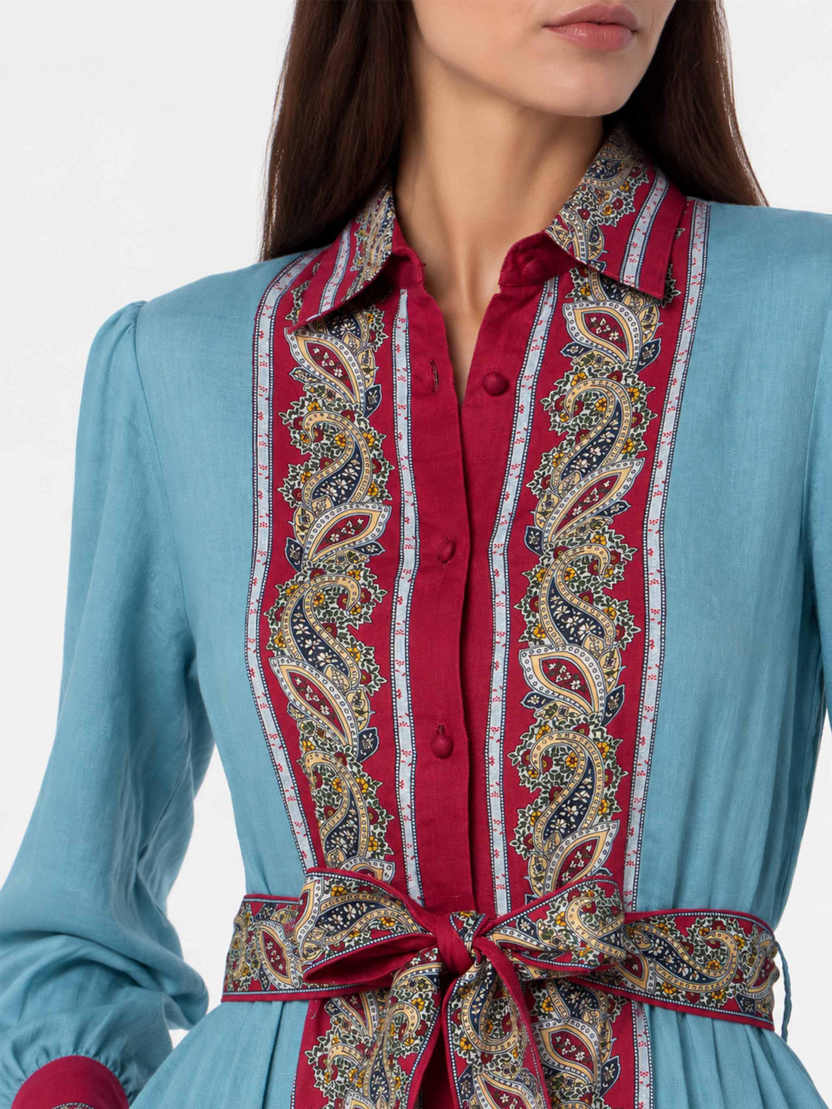 Robe Jensen en lin paisley bleu clair 