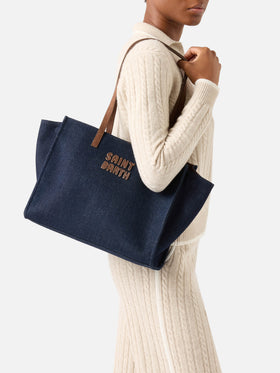 Blue Large Jour denim bag with suede handles