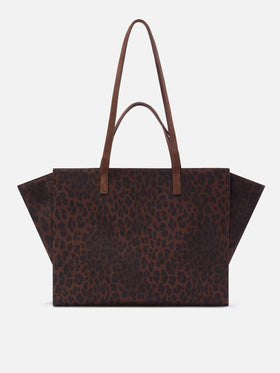 Große Jour-Denimtasche mit Leopardenprint und Wildledergriffen 