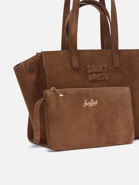 Bolso Jour Medium de ante marrón con bordado del logotipo 