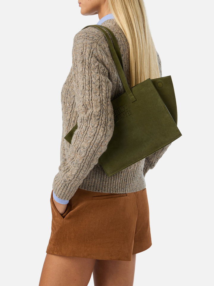 Military green Medium Jour suede bag with logo label