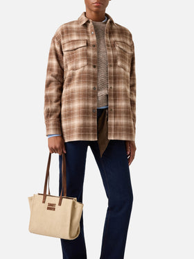 Sac Jour Medium en velours côtelé beige avec poignées en daim 