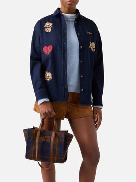 Borsa Medium Jour con motivo tartan e manici in camoscio