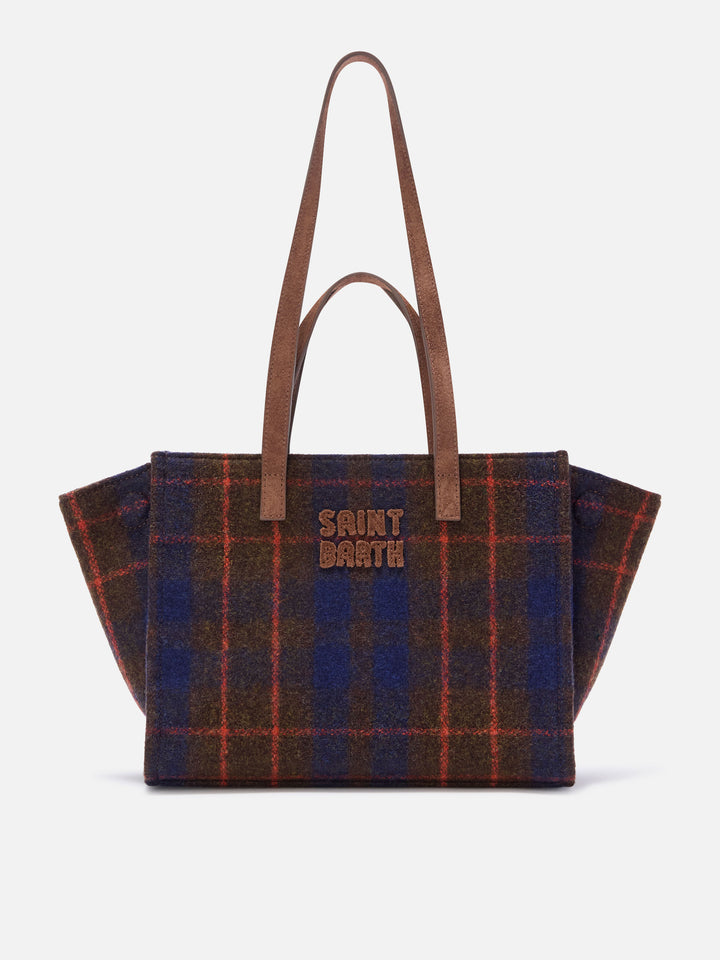 Medium Jour Tasche im Tartanmuster mit Griffen aus Veloursleder 