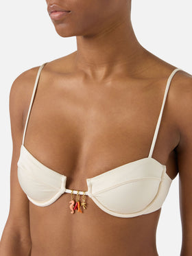 Bikini Salina Jodene glossy finish beige e oro con charms