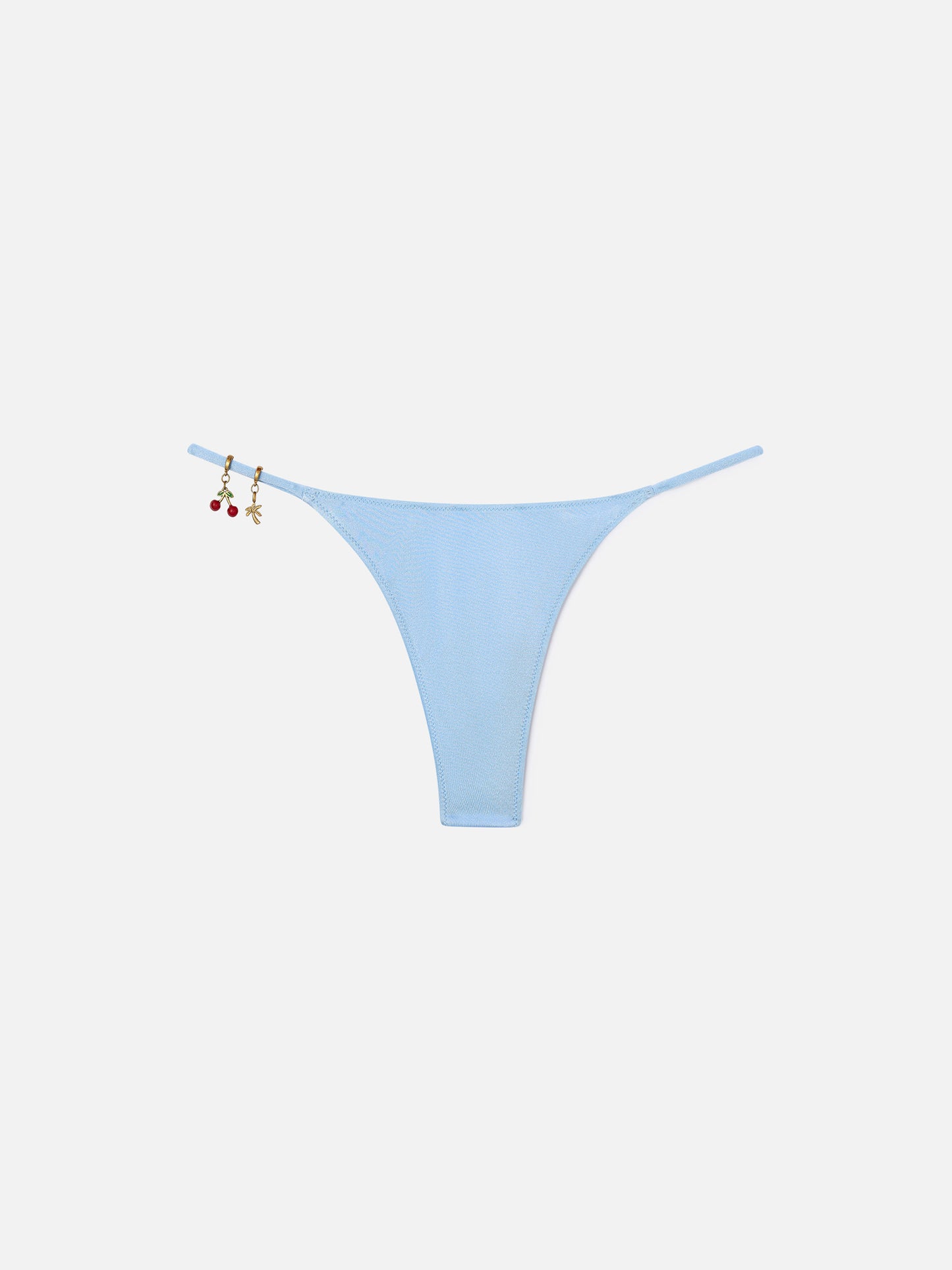 Bas de bikini tanga Jodene en tissu bleu clair à finition brillante avec détails charm 