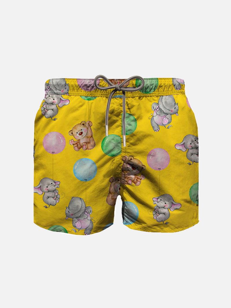 Boy cotton swim shorts with puppies balloon print