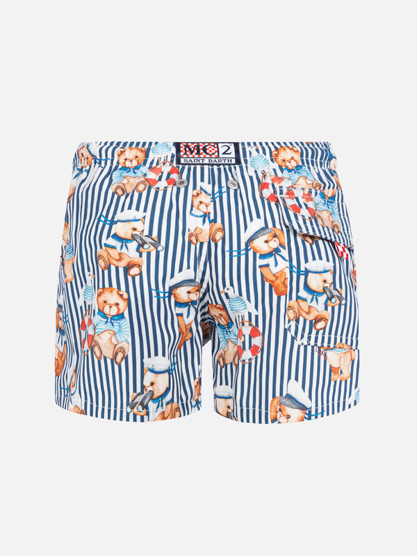 Boy cotton swim shorts with sailor bear print