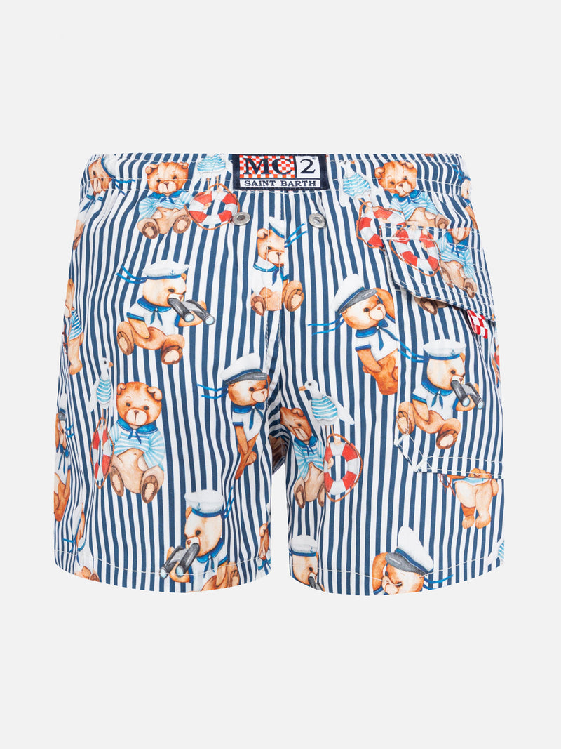 Jungen-Badeshorts aus Baumwolle mit Matrosenbären-Print