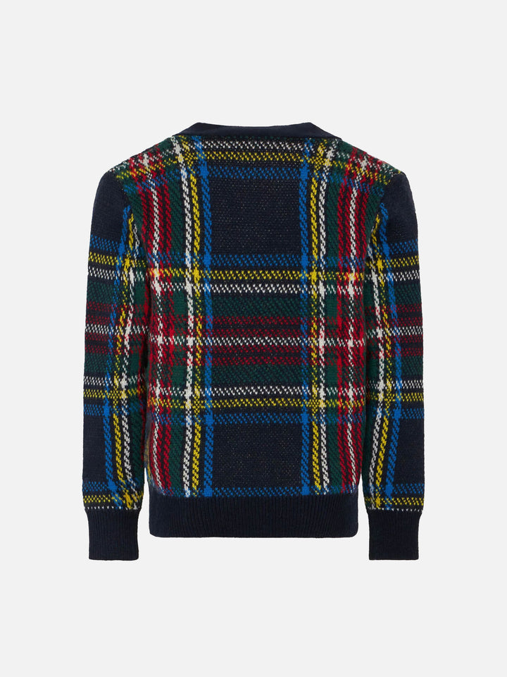 Cardigan in maglia tartan con patch