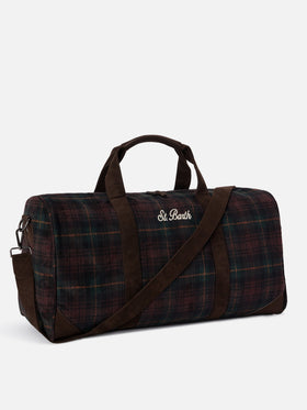 Borsone Jetleg in misto lana con motivo tartan e bordi effetto pelle