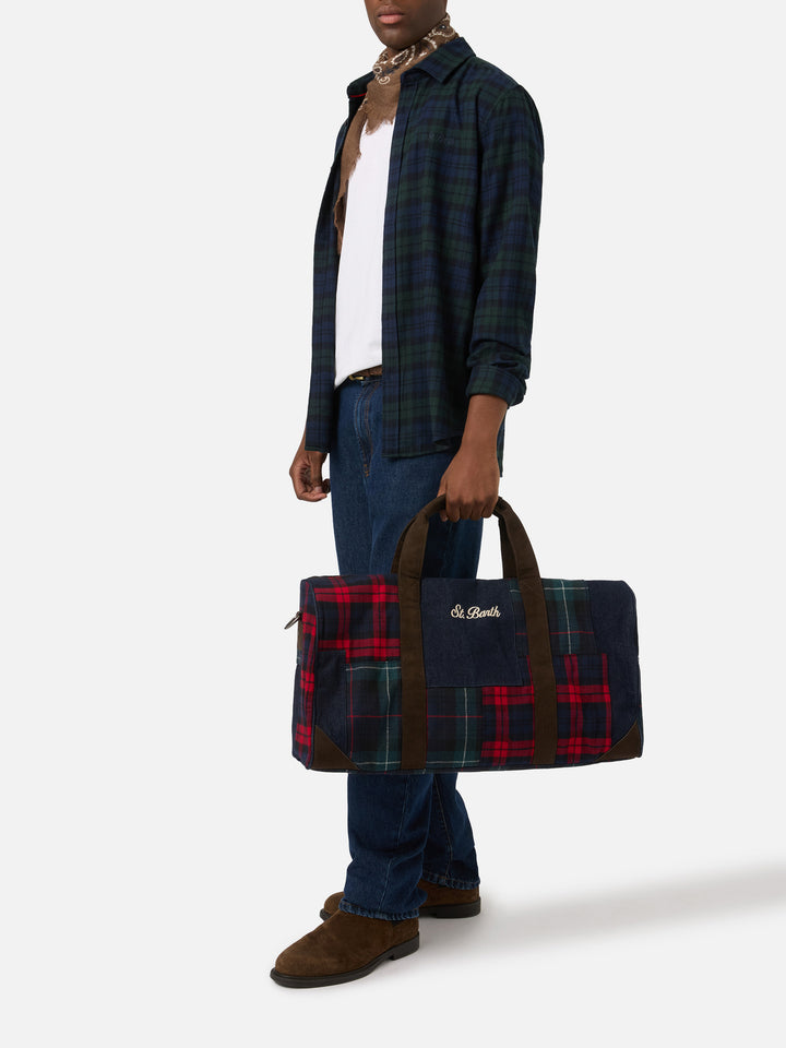 Sac de voyage Jetleg en denim patchwork et tartan avec finitions en similicuir 