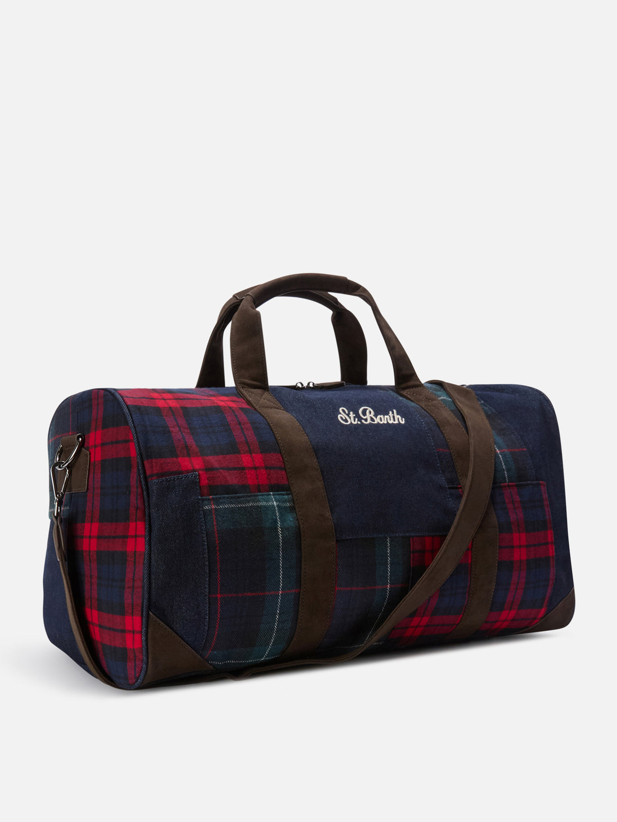 Sac de voyage Jetleg en denim patchwork et tartan avec finitions en similicuir 