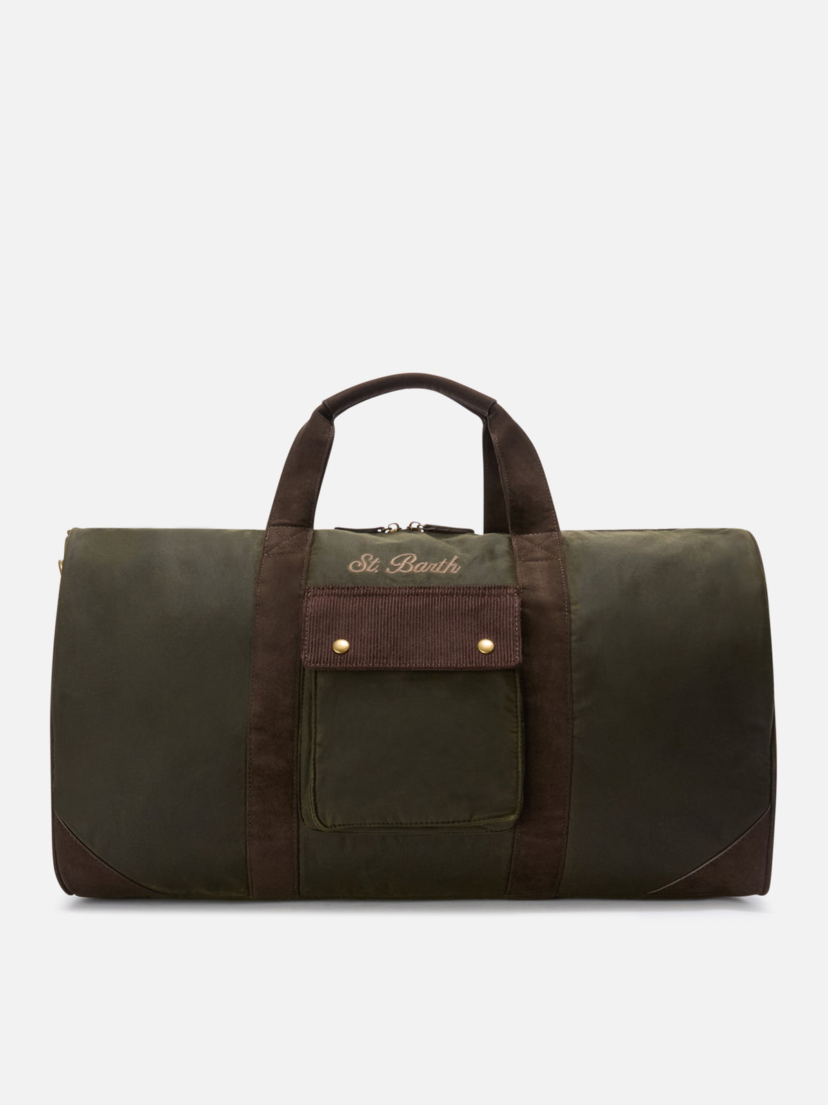 Gewachste Jetleg-Duffle-Bag in Military Green mit Logostickerei 