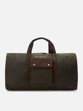 Gewachste Jetleg-Duffle-Bag in Military Green mit Logostickerei 