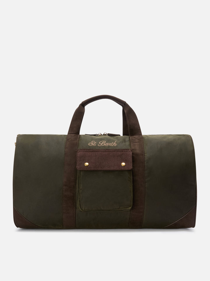 Military green Jetleg waxed duffle bag with logo embroidery