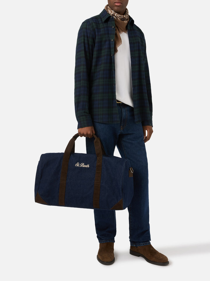 Blue Sac de voyage en denim Jetleg avec broderie logo 