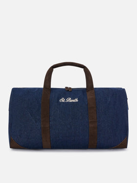 Blue Bolsa de viaje de denim Jetleg con bordado del logo 