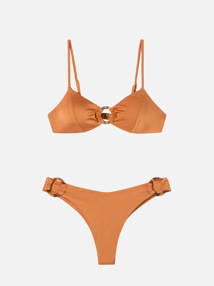 Bikini bralette Juca Evelyn con anello in giallo ocra shiny