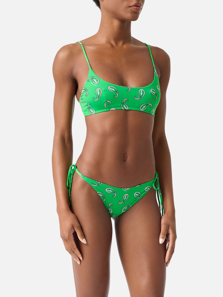 Grünes Judy Bralette-Bikinioberteil mit Paisley-Print 