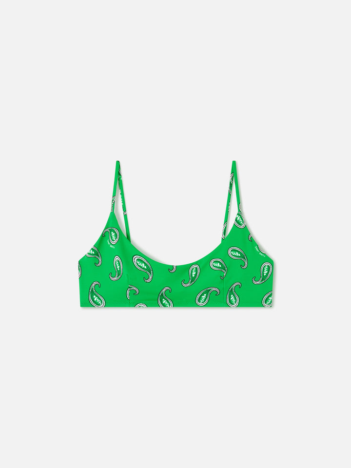 Grünes Judy Bralette-Bikinioberteil mit Paisley-Print 