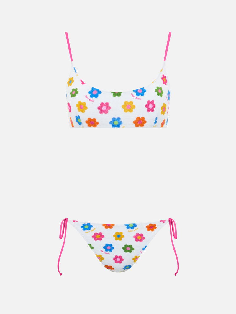 Woman terry bralette bikini Judy Marielle with daisy print