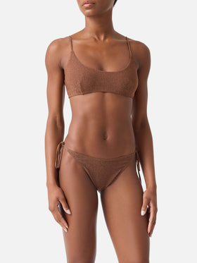 Brown lurex Judy bralette bikini top