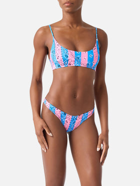 Bikini bralette bandana Judy Naomi à rayures bleu poudré et rose 