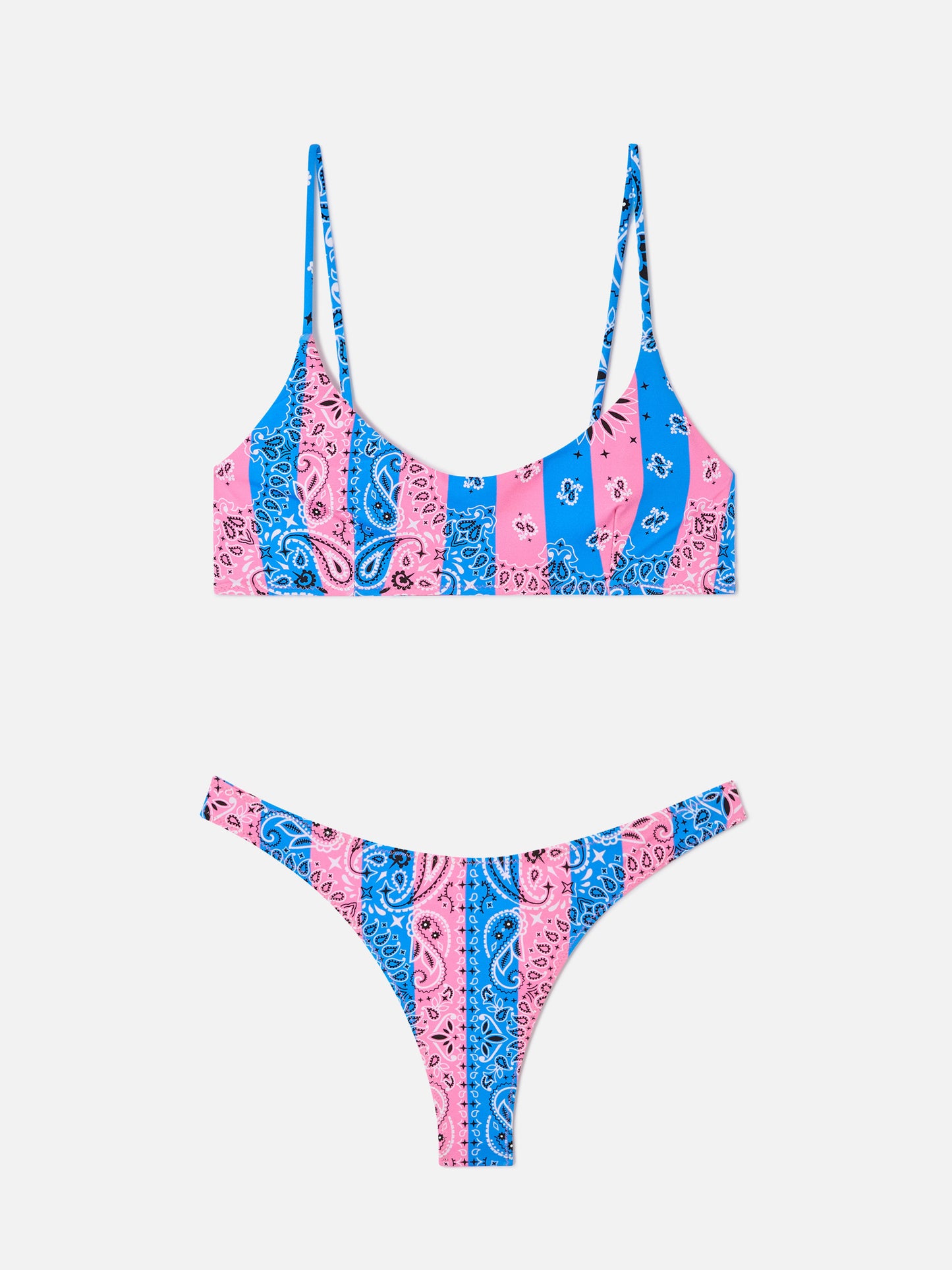 Bikini bralette bandana Judy Naomi à rayures bleu poudré et rose 