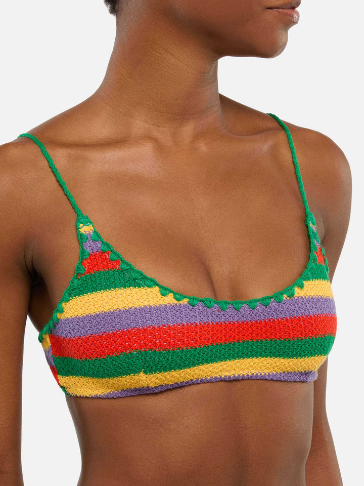 Judy top bralette in crochet a righe multicolore