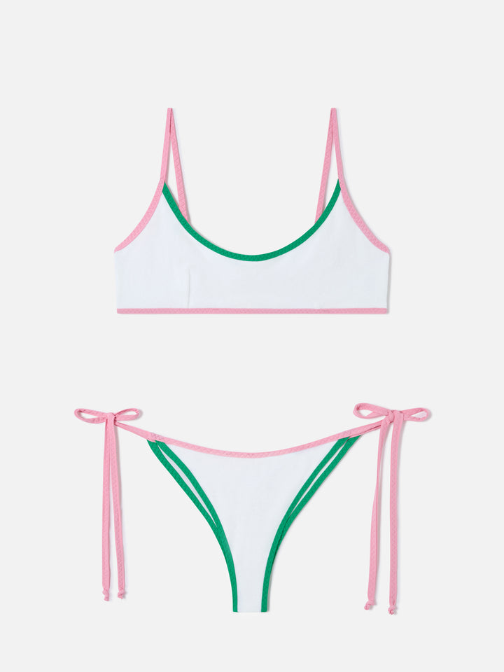Judy Marielle white terry bralette bikini with piping