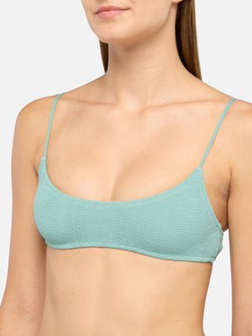 Judy – Crinkle-Bralette-Oberteil aus Lurex in Salbeigrün