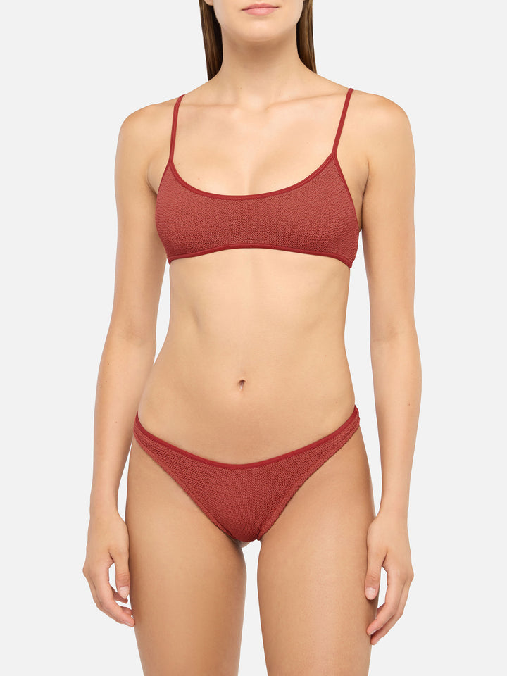 Bikini bralette Judy Naomi con slip sgambati in tessuto crinkle arancione ruggine