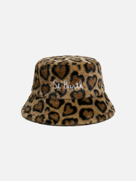 Cappello bucket in pelliccia sintetica con stampa animalier