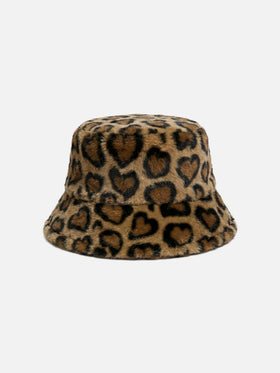 Cappello bucket in pelliccia sintetica con stampa animalier