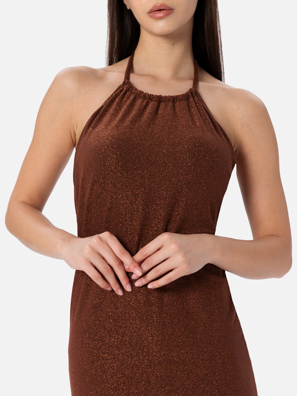 Lurex brown knitted long dress