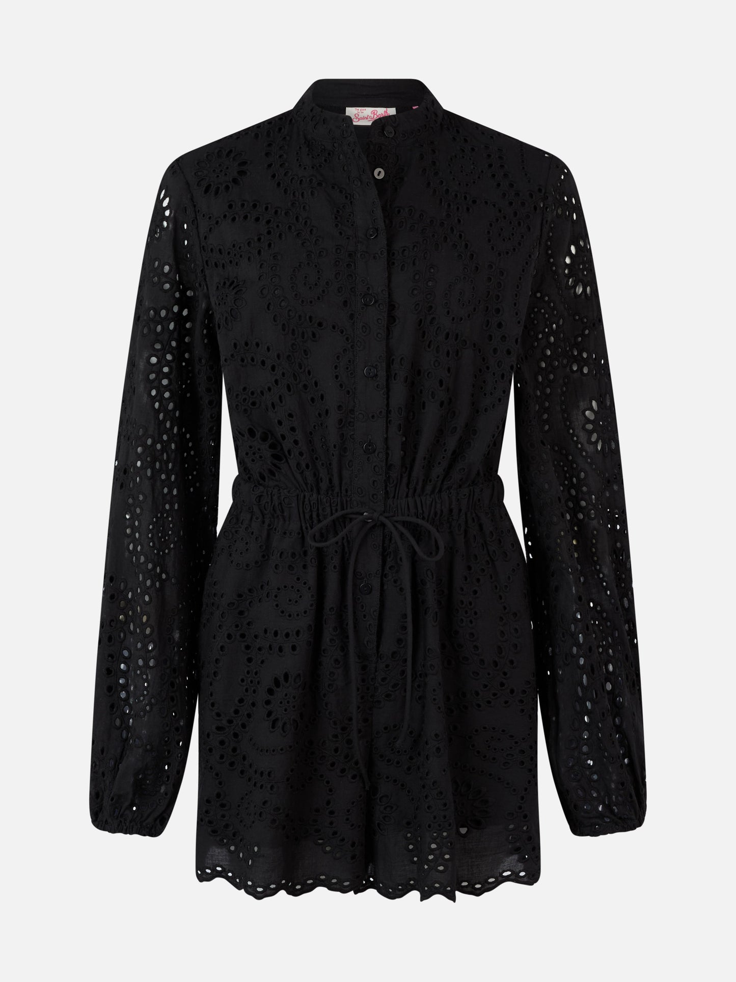 Woman black Sangallo lace cotton playsuit Julian