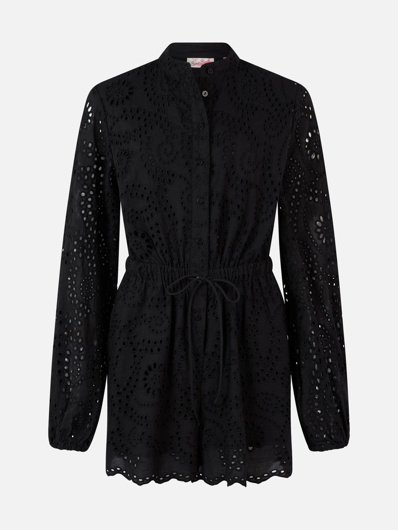 Woman black Sangallo lace cotton playsuit Julian