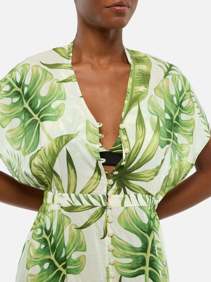 Tropical Leaves Print Long Dress