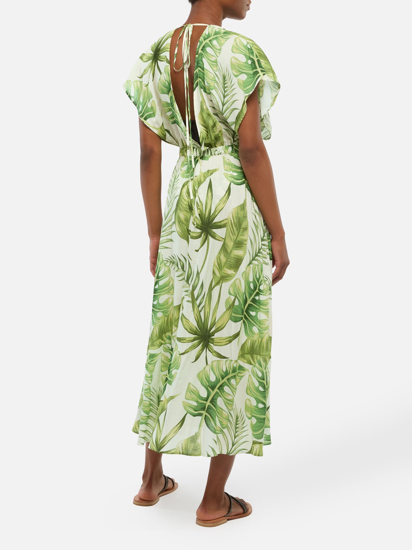 Langes Kleid mit tropischem Blätter-Print