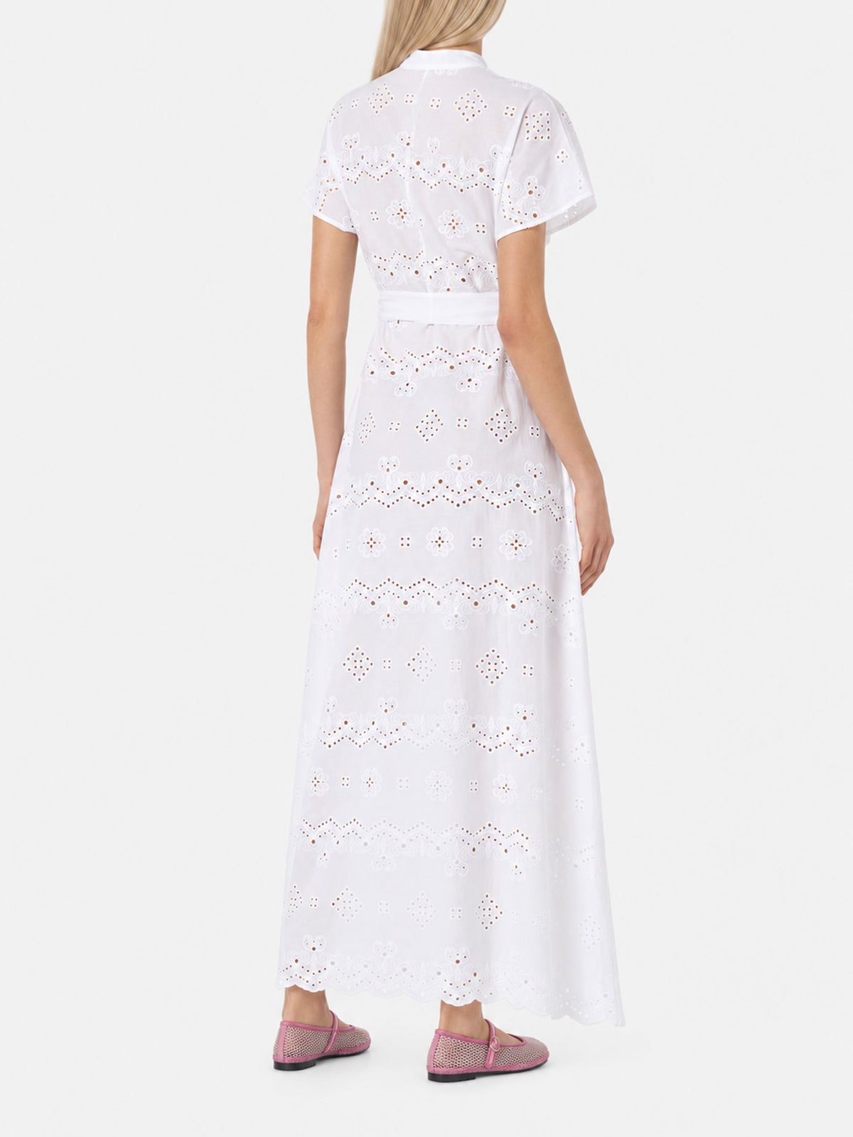 Robe longue Keira en sangallo blanc 