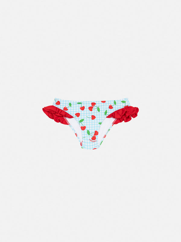 Kelly ruffled swim briefs with cherry and gingham print