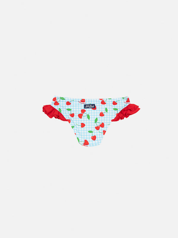 Kelly ruffled swim briefs with cherry and gingham print