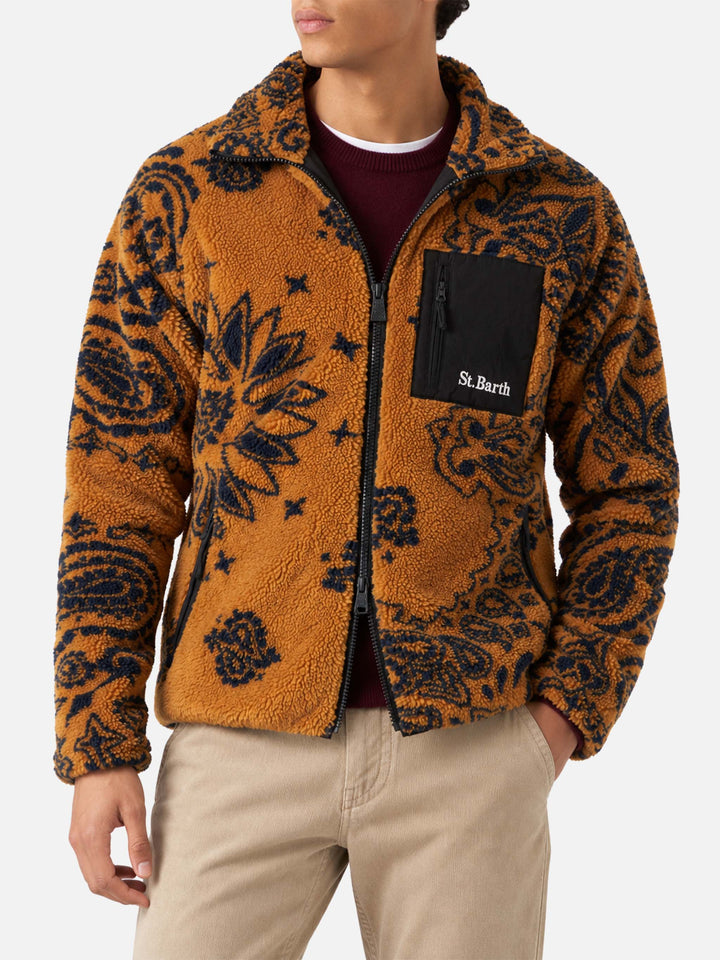 Giacca Keystone in sherpa con fantasia all-over su fondo senape